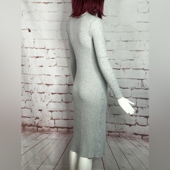 H&M DIVIDED S Sweater Dress Ribbed Knit Grey Midi Bodycon High Slit Size Small - Picture 8 of 15